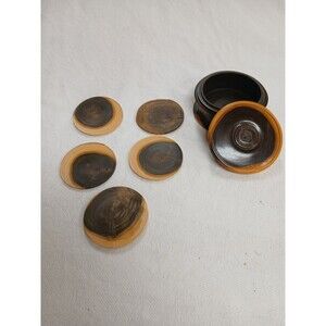Set of 5 Polished Wood 3.5" Coasters in Heavy Round Case